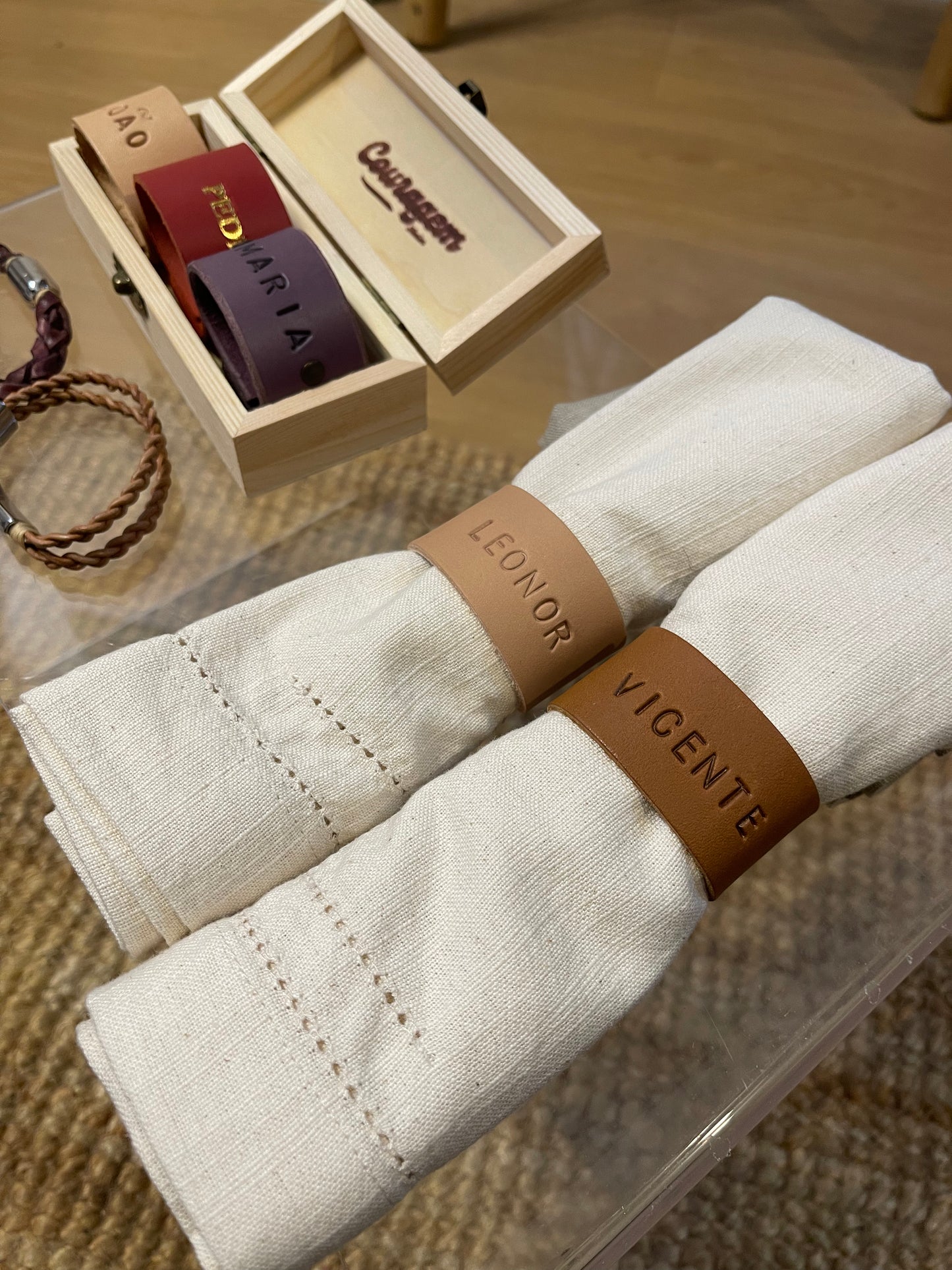 Personalized Leather Napkin Rings - Hand Engraving