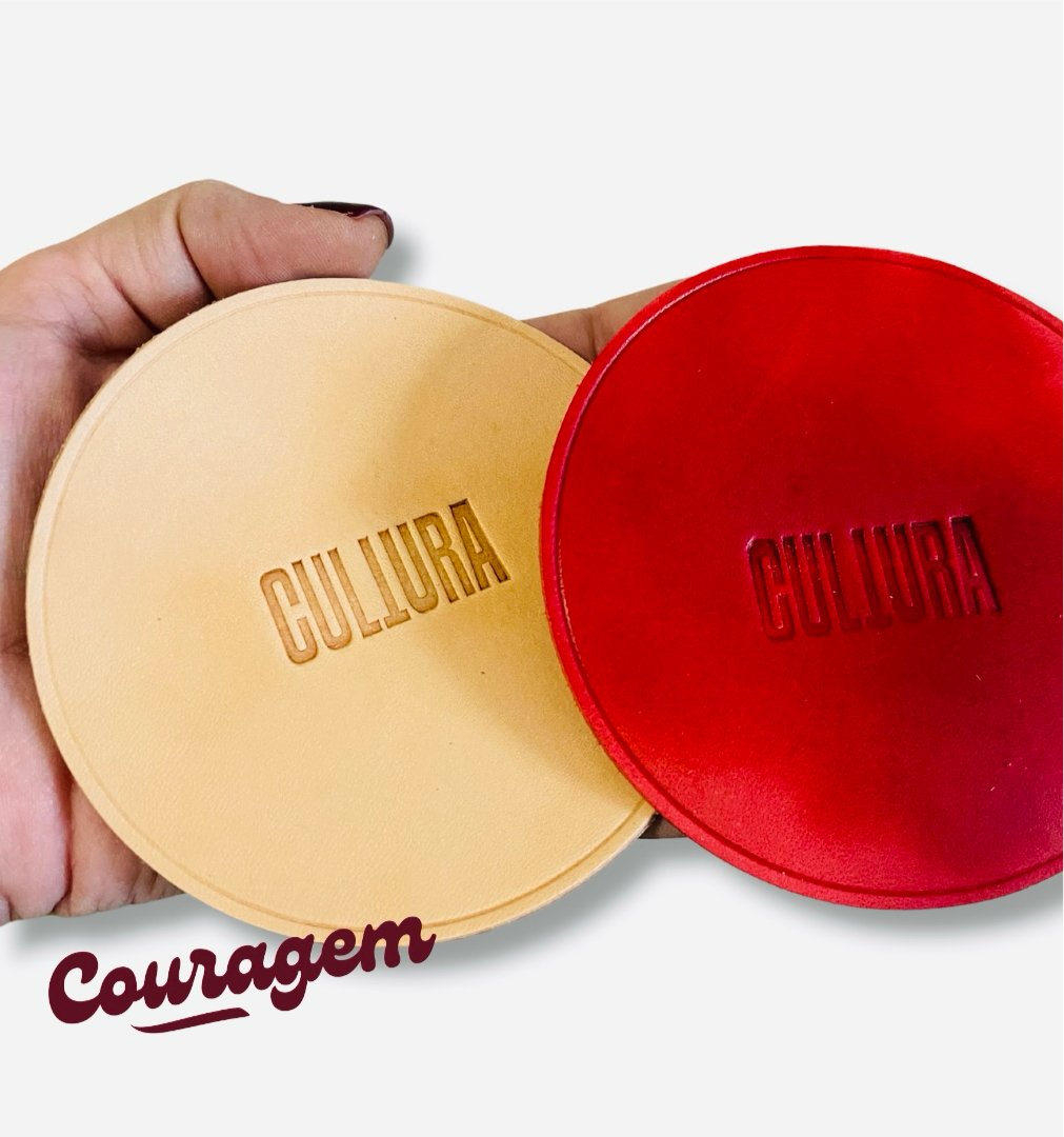 Bases para copo/Coasters em couro com personalização - conjunto 6 Unidades - Couragem